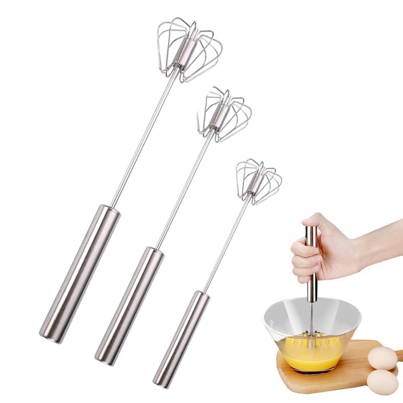 Frullatore Per Uova Manuale In Acciaio Inox - Frusta Rotante A Pressione, Sbattiuova Portatile Da Cucina, Ergonomico