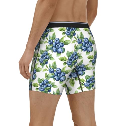 Mens Boxer Briefs - Simple Blueberries Print Soft Breathable Men'S Underwear Waistband Long Boxer Briefs4
