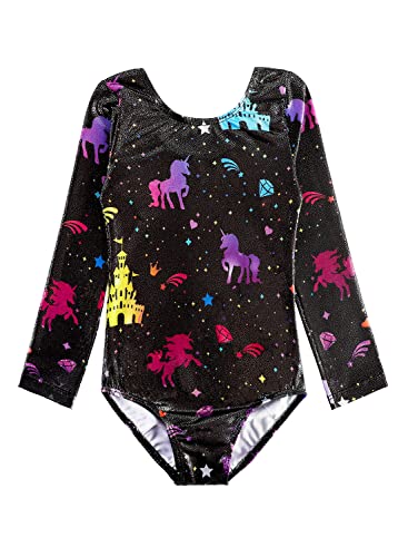 HOZIY Long Sleeve Leotards for Girls Gymnastics Kids Toddler Tumbling Outfits Floral Unicorn Galaxy Rainbow Stripe Pattern