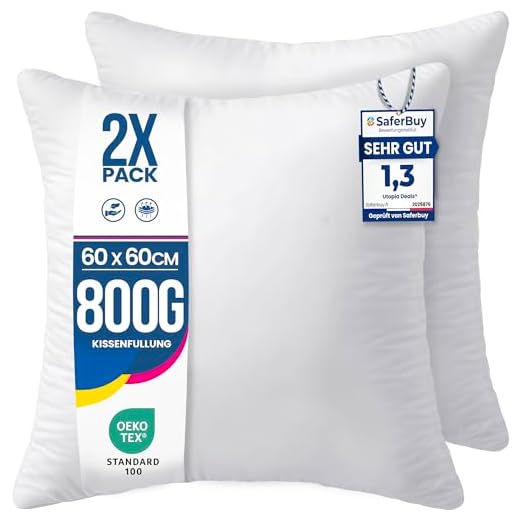 Utopia Bedding 2er Set Kissenfüllung 60 x 60 cm, Baumwollmischung Bezug, Innenkissen Füllkissen Kopfkissen Sofakissen (Weiß)