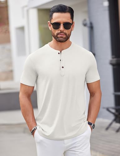Image of COOFANDY Men's Henley Shirts Short Sleeve Casual Basic Tee Summer Button Henley Soild T Shirts