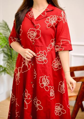 Image of Womens Printed Rayon Anarkali Shirt Collor Kurta for Girls Regular Fit Casual Wear Gown