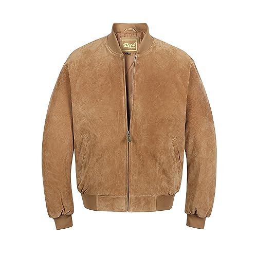Image of REED EST. 1950 Men's Luxury Suede Leather Baseball Jacket - Premium Soft Suede with Smooth Interior Lining
