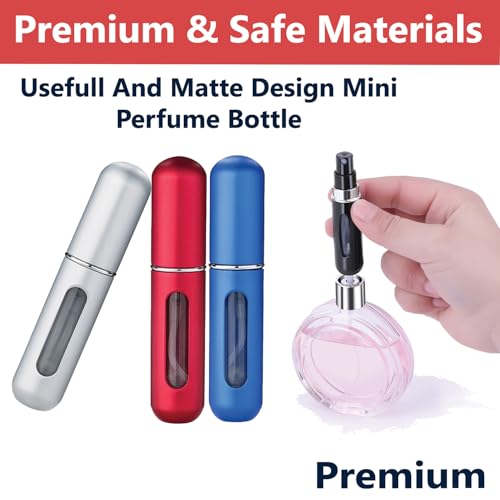 Image of TEMPERIA (3pcs) Mini Perfume Refill Bottle - Empty Small Portable Perfume Atomizer Refillable Dispenser Container - Travel Essentials & Accessories for Women & Men (Multicolour)