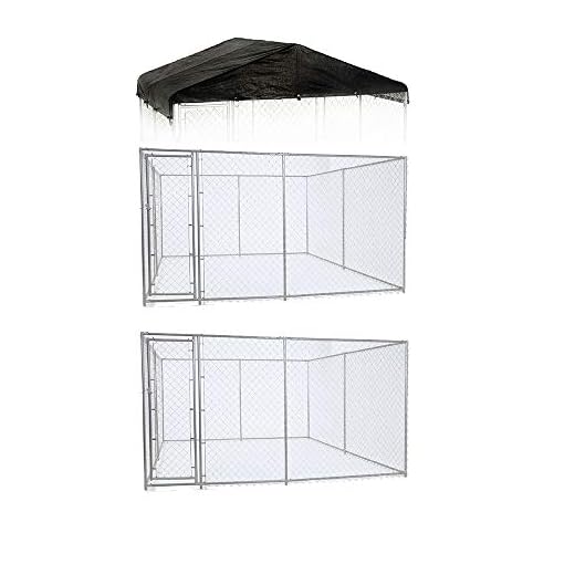 Lucky Dog 10' x 10' Chain Link Dog Kennel (2 Pack) & Waterproof Roof Cover