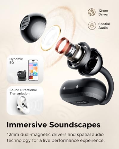 Image of truefree C10 Wireless Earbuds, Open Earbuds with Clip, Bluetooth 5.4, Space Sound, 28 Hours, IPX5 Water Resistance, Clear Calls, Dual Connection, Customizable App