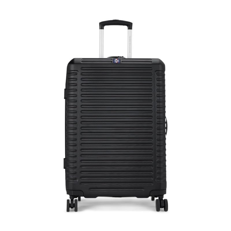 Image of TOMMY HILFIGER Cabin Hard Luggage Hummer X - Black | Carry-On Trolley Bag with TSA Lock | 360 Spinner Double Wheels | Telescopic Handle | Polycarbonate Shell Suitcase | 56.5cm | 50L Capacity
