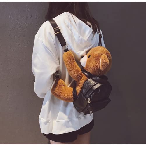 Kawaii Backpack with Adorable 3D Plush Bear Teenager College Schoolbag Furry Bookbag Aesthetic Cute Fluffy Puffy Daypack (Small)2