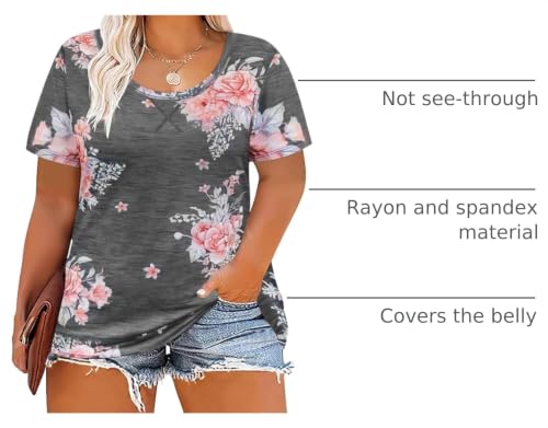 Image of CARCOS Plus Size Tops for Women Short Sleeve Raglan Striped Tee Color Block Crewneck /V Neck Tunic Loose Fit Summer XL-5XL