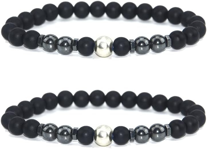 2Pcs Anti-Swelling Black Obsidian Anklet for Men Women,Lymphatic Drainage Magnetic Therapy Hematite Anklet Bracelet,Black Obsidian Anklet for Swelling,Anti-Anxiety Adjustable beads Bracelet