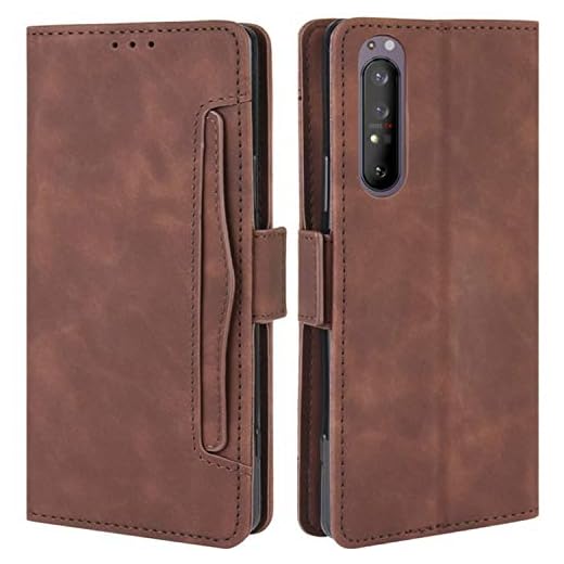 HualuBro Sony Xperia 1 II skal, magnetiskt helkroppsskydd stötsäker flip läder plånbok fodral skydd med kortplats hållare för Sony Xperia 1 II telefonfodral (brun)