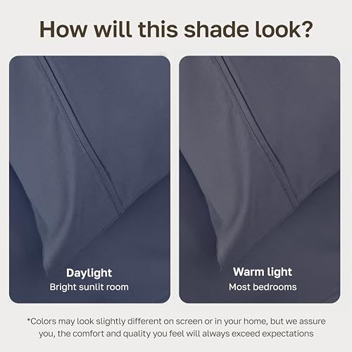 Image of California Design Den King Size Pillowcase Set - 400 Thread Count, 100% Cotton Sateen, Set of 2 Pillow Covers, Soft and Breathable - Indigo Dusty Blue
