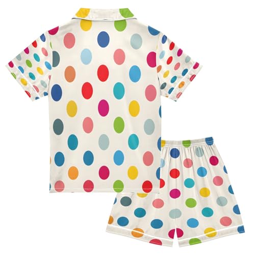 senya Pajama Sets Silky Button Down Nightwear Sleepwear Size 5-14 Years Wave Colorful Dots2