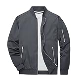 TACVASEN Übergangsjacke Herren College Jacke Männer Bomberjacke leichte Fliegerjacke US Army Pilotenjacke Bomber Motorradjacke Stehkragen Freizeitjacke Windjacke Baseballjacke Grau