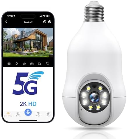 SYMYNELEC 5GHz/2.4GHz Light Bulb Security Camera Outdoor Waterproof 2 ...