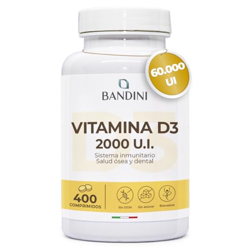 Bandini® Vitamina D 60.000 UI/mes 400 comprimidos | Defensa inmunitaria, Salud ósea, dental y muscular, Metabolismo del calcio, 50 mcg Colecalciferol, Vitaminas D3 pura, Vitamine D en dosis alta