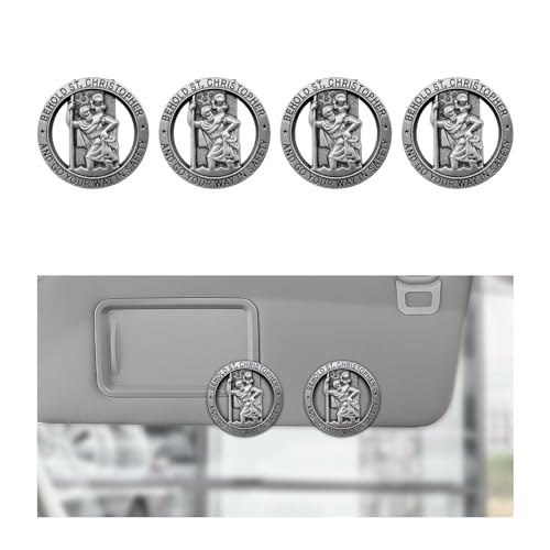 Suvnie 4PCS St Christopher Medal for Car, Go Your Way in Safety Auto Sun Visor Clip, Bless Driving Safety Visor Clip Decor, Catholic Gift Car Accessories for Driver, Family, Friend