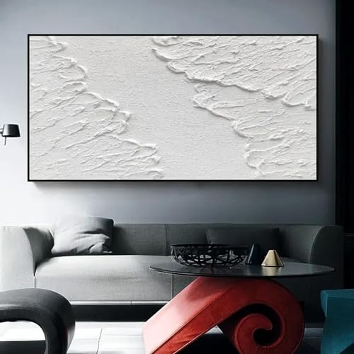LZJAGXX Pósteres e impresiones de pintura en lienzo con textura abstracta blanca, arte de pared blanco, cuadro decorativo para el hogar, mural de 80 x 160 cm sin marco