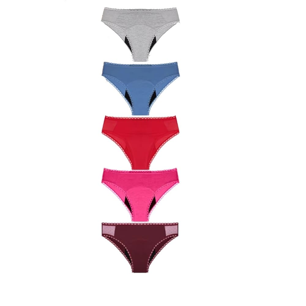 Cotton Period Pants For Women Heavy Flow Absorbent Leak Proof Crotch Comfortable Knickers Breathable Panty Postpartum Underwear Stretchy Soft Briefs 5 Pack Multicolor Xs