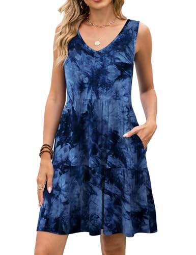 Image of JollieLovin Women Plus Size Summer Sundress Tank Sleeveless V Neck Beach Swing Dress Swimsuit Cover ups(L-5X)