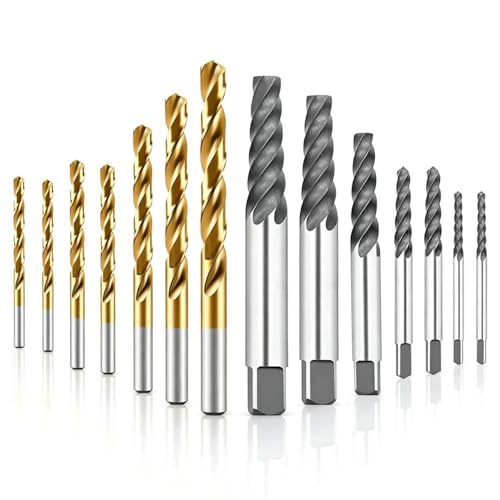 14 Pcs Screw Extractor Set with Left Hand Drill Bits Heavy Duty Easy Out Broken Bolt Remover Kit Reverse Cobalt HSS Steel for Stripped Screws Damaged Bolts & Rusted Fasteners