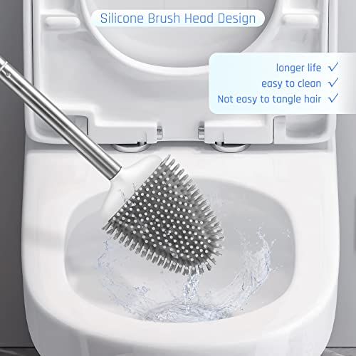 Sellemer Toilet Brush and Holder Set 3 Pack for Bathroom, Flexible Toilet Bowl Brush Head with Silicone Bristles and Stainless Steel Handle, Compact Size for Storage, Ventilation Slots Base
