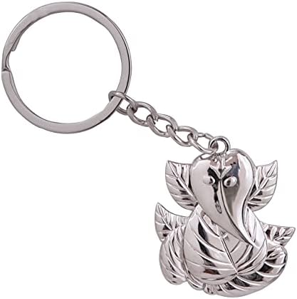 GCT Two Sided Ganesh Ji Religious Symbol OM (R-P-2) Metal Keychain for Car Bike Men Women Home Keyring, G-5-SI, One Size, Modern