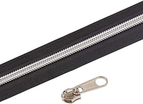 BENECREAT 10 Yards #5 Nylon Closed-end Zippers Black Nylon Coil Zippers with Silver Metallic Teeth, 30Pcs Zipper Pull Sliders for DIY Sewing Tailor Crafts Bags Tents