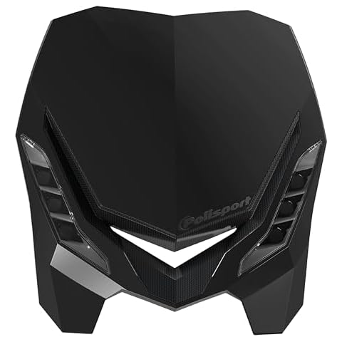 Polisport E-Blaze Motorcycle Headlight - Slim LED Design, Adjustable Lights, Customizable, Glossy & Carbon Fiber (Black) Cover