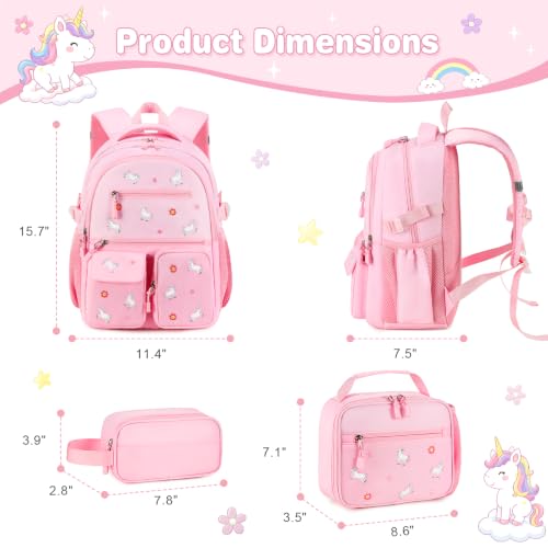 Image of DIGOBAY Backpack for Girls 6-8, 3PCS Embroidery Toddler Girls Backpack with Lunch Bag Pencil Case, 15.7 inch Kids School Bookbag for Preschool Kindergarten Elementary Daycare Backpacks, Pink Unicorn