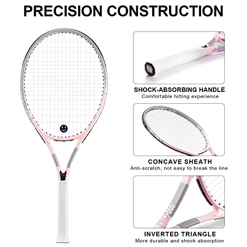 Bo'weiqi 27" Recreational Tennis Racket Set 2 Players Lightweight Pre-Strung Tennis Racquets For Beginners, Including 3 Balls, 2 Overgrips, 2 Vibration Dampers And 1 Bag (Green And Pink) #TOP2