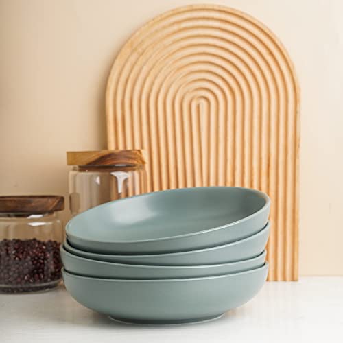 Selamica Ceramic 7.8 Inch Pasta Bowls, 26 Ounce Large Serving Porcelain Salad Soup Bowls, Dishwasher Microwave Safe, Set Of 6 (Matte Blue) #TOP6