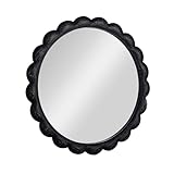 Creative Co-Op Round Scalloped Distressed Wood Wall Mirror, Black