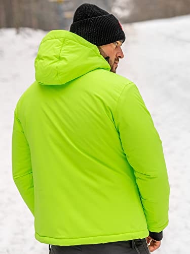Foto von BOLF Herren Winterjacke Skijacke Snowboardjacke mit Reißverschluss und Kapuze Bündchen Outdoor Freizeit Mix J.STYLE HH011 Grün-Neon M [4D4]