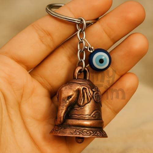 Image of Tiny Tim Guardian Bell with Evil Eye Charm - Protective Motorcycle & Car Accessory - Tibetan-Inspired Design - Wards Off Negative Energy - Ideal Gift for Bikers & Travelers