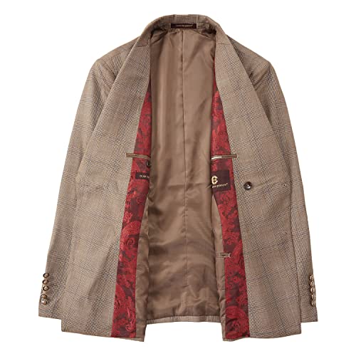 Men’s 2 Piece Suit Slim Fit Plaid Double Breasted Suits For Men Blazer & Pants Business Wedding Prom Khaki #TOP4