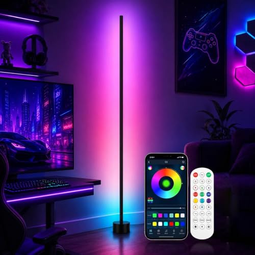 NAHIPO RGB Corner Floor Lamp 16 Million Colors LED Ambient Light with Music Sync App and Remote Control Color Changing Standing Lamp for Gaming Room Bedroom and Living Room