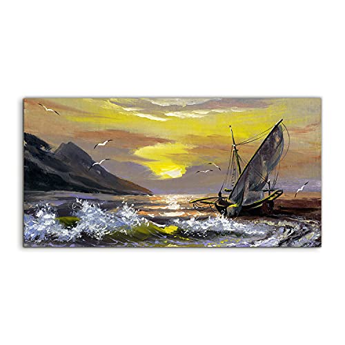 Tableau en verre trempé 140x70 cm œuvre d'art murale paysage de mer