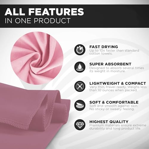 KANGSIT Microfibre Towel - compact, ultra lightweight & quick dry towel, the perfect gym, travel & beach towel swimming towel for sports, camping & hiking - 80x40cm (Pink, 80x40cm) - Image 2
