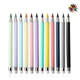 12 matite colorate eterne, senza temperature, set di matite infinite con gomma e 12 punte di ricambio, penna per cancellare, matita infinita, riutilizzabile per studenti, adulti, scuola, ufficio