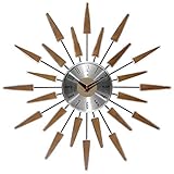 Infinity Instruments Wall Clock 24 inch Satellite Starburst Clock Midcentury Modern Wall Clock Satellite Wall Clock Home Decor Sunburst Mid Century, Brown & Silver