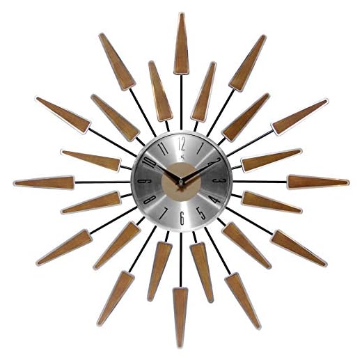 Infinity Instruments Wall Clock 24 inch Satellite Starburst Clock Midcentury Modern Wall Clock Satellite Wall Clock Home Decor Sunburst Mid Century, Brown & Silver