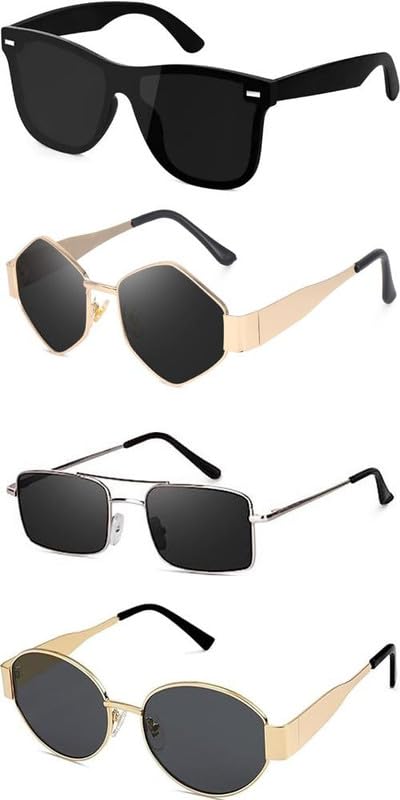sheomy Unisex Combo offer pack of 4 shades glasses White Black Candy MC stan Rectangle Retro Vintage Narrow Sunglasses Women and Men Small Narrow Square Sun Glasses Combo offer pack of 4 MC stan 562-picture-12