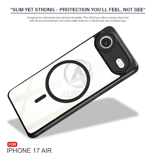 Image of AESTMO iPhone 17 Air Back Cover | 360 Protection | Crystal Clear Hard Back Transparent | Compatible with MagSafe Accessories (PC+TPU, Black Bumper)