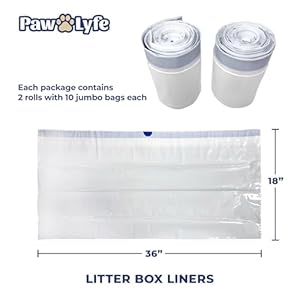 PawLyfe Jumbo Cat Litter Box Liners - 4MIL Extra Thick Heavy Duty Drawstring Kitty Litter Bags - Scratch and Tear-Resistant XL Cat Pan Liners for Easy Litterbox Cleanup - 36" x 18" - Box of 20 Liners PawLyfe Jumbo Cat Litter Box Liners 4MIL Extra Thick Heavy Duty Drawstring Kitty Litter Bags Scratch and Tear Resistant XL Cat Pan Liners for Easy Litterbox Cleanup 36 x 18 Box of 20 Liners