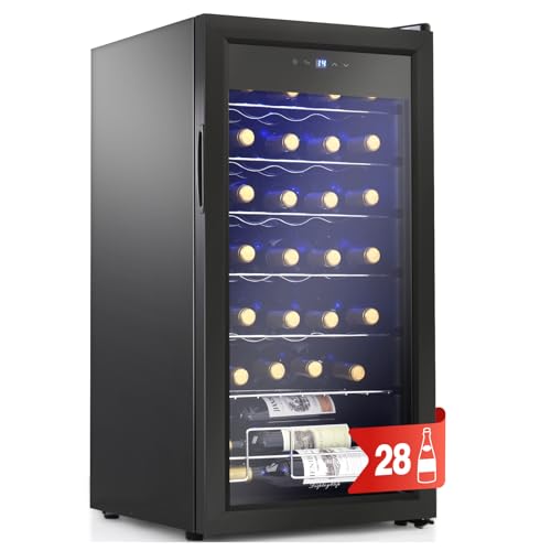 Display4top Temperature control Weinkühlschrank unterstützt 18 Flaschen, Tür aus gehärtetem Glas, Drawer chrome wine rack (53 L)
