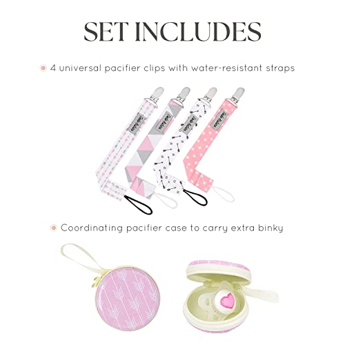 Image of Dodo Babies Pacifier Clip & Case Set - Universal Holder Loop & Pacifier Holder - Secure Binkie Clip for Bibs & Car Seat - Durable Water-Resistant Straps for Baby Essentials - 5-Piece Set, Pink & Gray