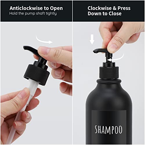 Image of Segbeauty Matte Black Shampoo Dispenser, 2pcs 16.9oz Empty Refillable Pump Bottle with Labels, 500ml Plastic Press Lotion Dispenser Bathroom Shower Containers for Conditioner Hand Wash Gel Dish Soap
