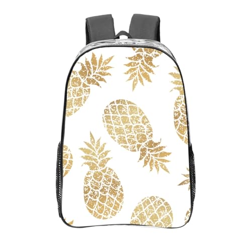 Sac à dos transparent léger et résistant à motif ananas doré pour le quotidien