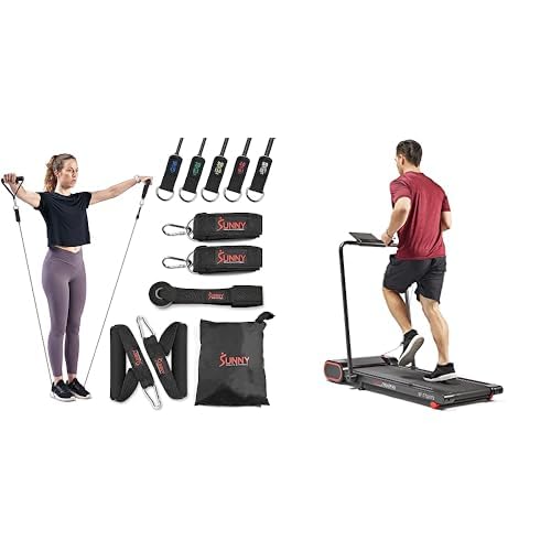 Sunny Health Fitness Resistance Band Strength Training Tube Set - NO 089-COMBO Nimble Smart Compact Treadpad Treadmill SF-T722072